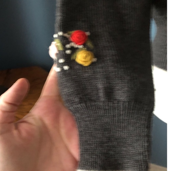 Vintage Rene Derhy gray boho embroidered wool angora blend cropped cardigan EUC - Picture 4 of 11